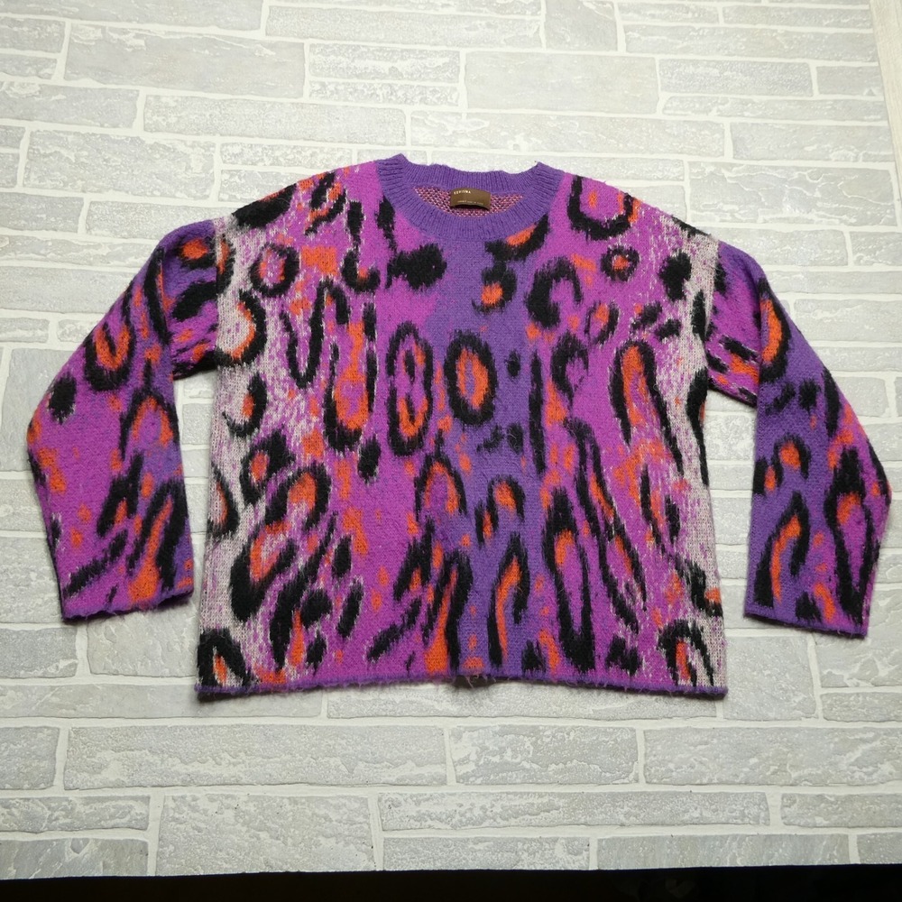 Kerisma Sweater Womens Size‎ S/M Purple Pink Neon Leopard Synthetic Mohair